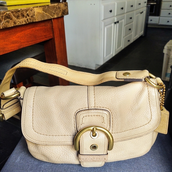 Coach Handbags - Coach 11842 Tan Beige Pebbled Leather Shoulder Bag